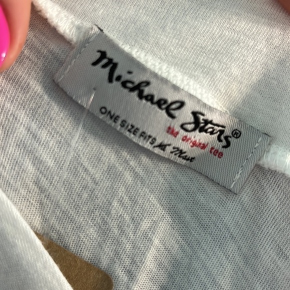 Michael Stars V-neck Original Tee Shirt Luxe Slub Short Sleeves Caftan NWT White - Picture 6 of 8